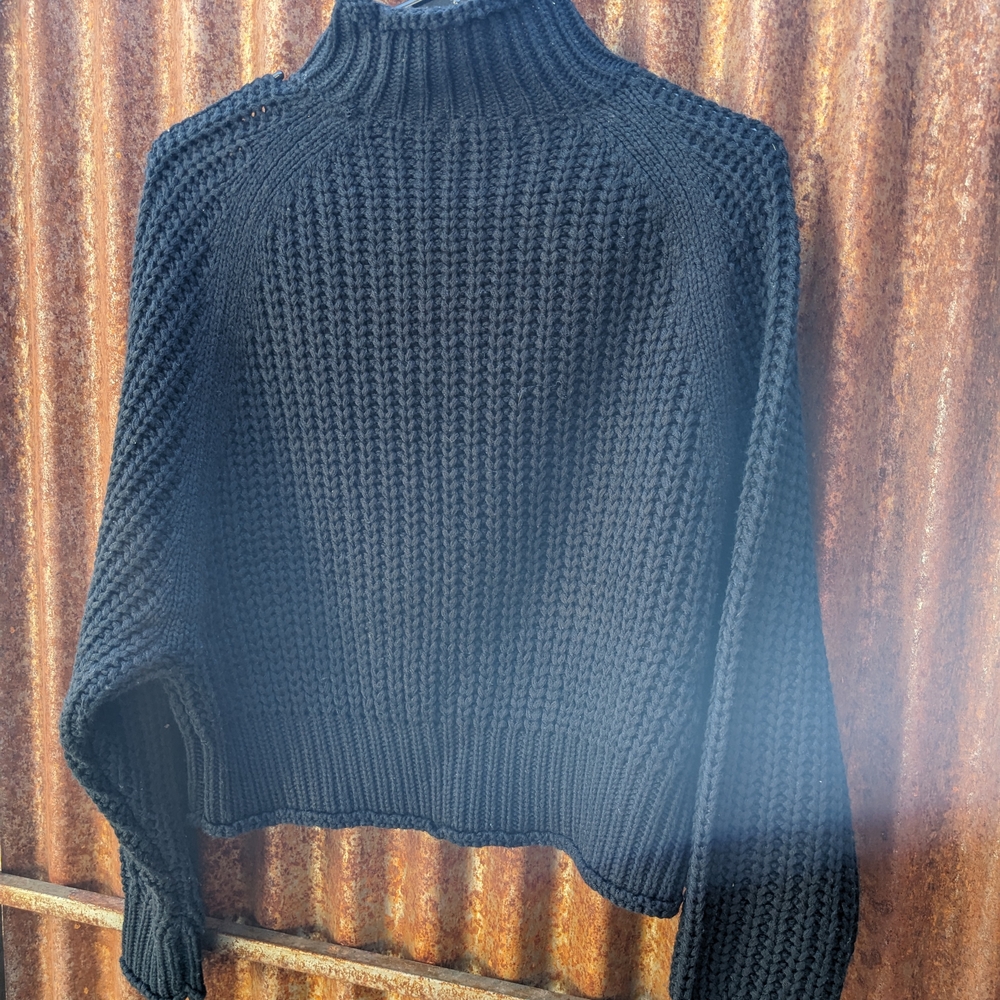 Black Chunky Knit Turtleneck Sweater